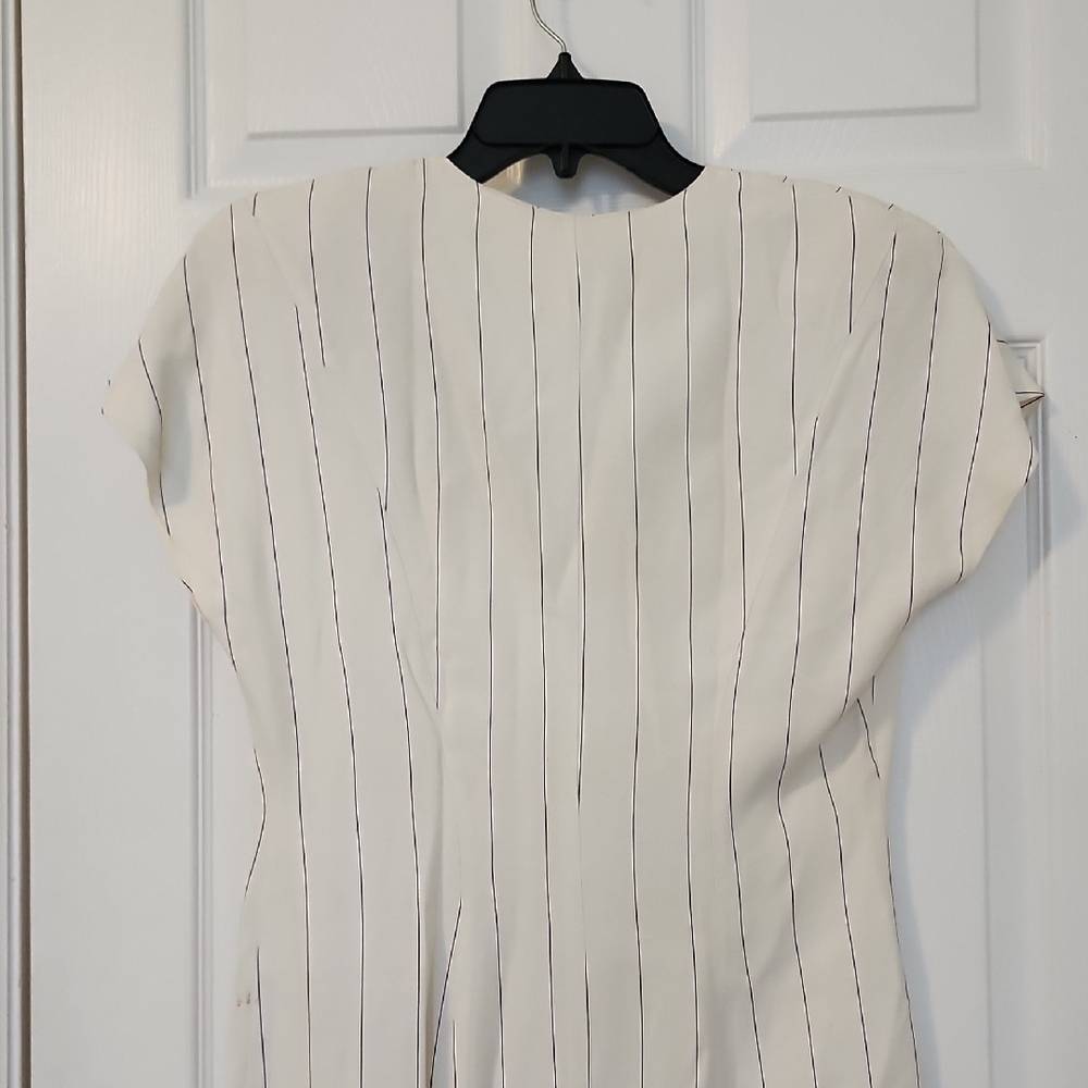 Elegant Cream Striped Mini Dress - Picture 6 of 11
